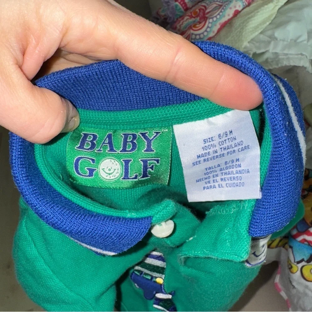 Vintage Baby Golf teddy bear embroidered polo onesie boys kelly short sleeve
